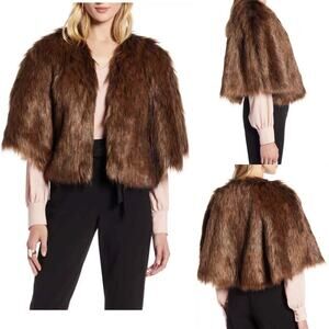 Halogen Faux Fur Capelet One Size, BROWN FOX jacket